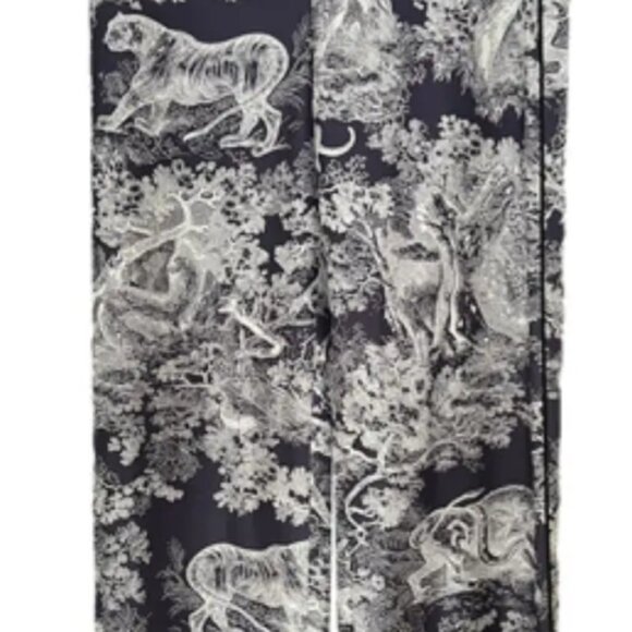DIOR silk  navy pants in Toile de Jouy Sauvage motif SZ 4 - Picture 3 of 6